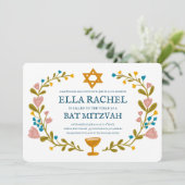 Bloemenkrans Bat Mitzvah Hand-getrokken Custom Kaart (Staand voorkant)