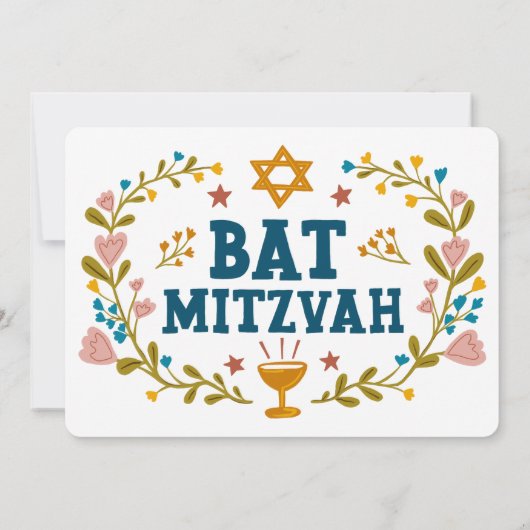 Bloemenkrans Bat Mitzvah Hand-getrokken Custom Kaart (Achterkant)