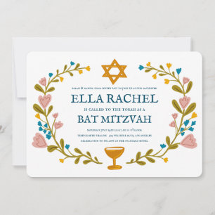 Bloemenkrans Bat Mitzvah Hand-getrokken Custom Kaart
