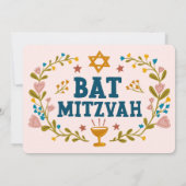 Bloemenkrans Bat Mitzvah Hand-getrokken Custom Kaart (Achterkant)