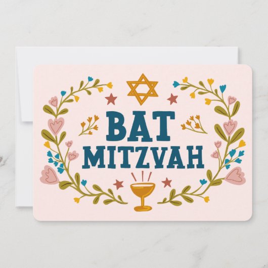 Bloemenkrans Bat Mitzvah Hand-getrokken Custom Kaart (Achterkant)