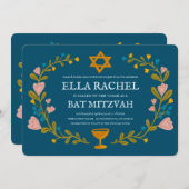 Bloemenkrans Bat Mitzvah Hand-getrokken Custom Kaart (Voorkant / Achterkant)