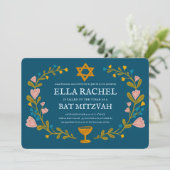 Bloemenkrans Bat Mitzvah Hand-getrokken Custom Kaart (Staand voorkant)
