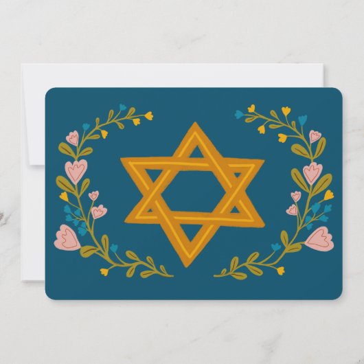 Bloemenkrans Bat Mitzvah Hand-getrokken Custom Kaart (Achterkant)