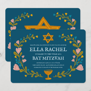 Bloemenkrans Bat Mitzvah Hand-getrokken Custom Kaart