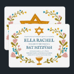 Bloemenkrans Bat Mitzvah Hand-getrokken Custom Kaart<br><div class="desc">Perfecte kaart om een bar mitswa, bat mitswa of andere Joodse viering aan te kondigen! Met de hand gemaakte kunst voor jou! VOLLEDIG ! Klik hierboven op "Personaliseren" om de tekst te bewerken. Klik op "Bewerken met ontwerpgereedschap" om de lettertypen, kleuren en plaatsingen aan te passen. Ook kunt u de...</div>