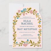 Bloemenkrans Bat Mitzvah Hand-getrokken Custom PHO Kaart (Voorkant)