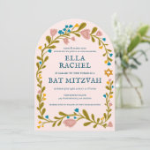 Bloemenkrans Bat Mitzvah Hand-getrokken Custom PHO Kaart (Staand voorkant)