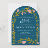 Bloemenkrans Bat Mitzvah Hand-getrokken Custom PHO Kaart (Voorkant)