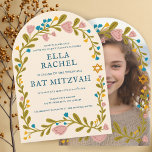 Bloemenkrans Bat Mitzvah Hand-getrokken Custom PHO Kaart<br><div class="desc">Perfecte kaart om een bar mitswa, bat mitswa of andere Joodse viering aan te kondigen! Met de hand gemaakte kunst voor jou! VOLLEDIG ! Klik op "Personaliseer" hierboven om de tekst te bewerken en uw foto aan de achterkant toe te voegen (u kunt ook het bloemige lijst verwijderen als u...</div>
