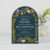 Bloemenkrans Bat Mitzvah Hand-getrokken Custom PHO Kaart (Staand voorkant)