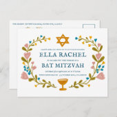 Bloemenkrans Bat Mitzvah Hand-getrokken Custom QRc Briefkaart (Voorkant / Achterkant)