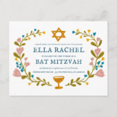 Bloemenkrans Bat Mitzvah Hand-getrokken Custom QRc Briefkaart (Voorkant)