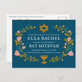 Bloemenkrans Bat Mitzvah Hand-getrokken Custom QRc Briefkaart (Voorkant / Achterkant)