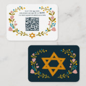 Bloemenkrans Bat Mitzvah Hand-getrokken Custom QRc Informatiekaartje (Voorkant / Achterkant)