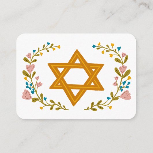 Bloemenkrans Bat Mitzvah Hand-getrokken Custom QRc Informatiekaartje (Achterkant)