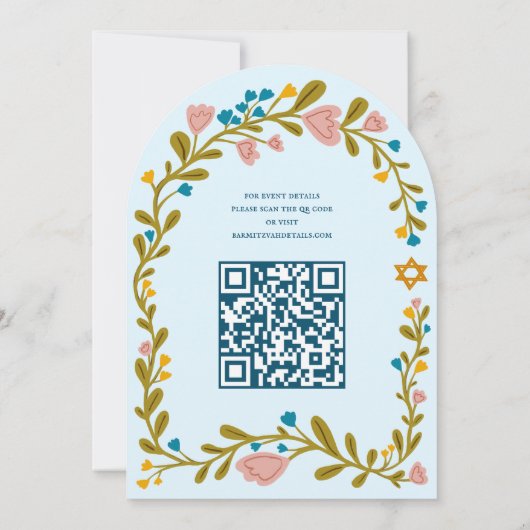 Bloemenkrans Bat Mitzvah Hand-getrokken Custom QRc Kaart (Achterkant)