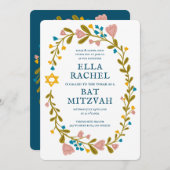 Bloemenkrans Bat Mitzvah Hand-getrokken Custom QRc Kaart (Voorkant / Achterkant)