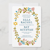 Bloemenkrans Bat Mitzvah Hand-getrokken Custom QRc Kaart (Voorkant)