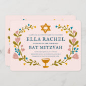Bloemenkrans Bat Mitzvah Hand-getrokken Custom QRc Kaart (Voorkant / Achterkant)