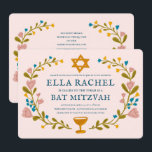 Bloemenkrans Bat Mitzvah Hand-getrokken Custom QRc Kaart<br><div class="desc">Perfecte kaart om een bar mitswa, bat mitswa of andere Joodse viering aan te kondigen! Met de hand gemaakte kunst voor jou! VOLLEDIG ! Klik hierboven op "Personaliseer" om de tekst te bewerken en uw eigen link toe te voegen aan de QR-code op de achterkant. Klik op "Bewerken met ontwerpgereedschap"...</div>