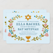 Bloemenkrans Bat Mitzvah Hand-getrokken Custom QRc Kaart (Voorkant / Achterkant)