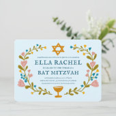 Bloemenkrans Bat Mitzvah Hand-getrokken Custom QRc Kaart (Staand voorkant)