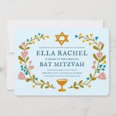 Bloemenkrans Bat Mitzvah Hand-getrokken Custom QRc Kaart (Voorkant)