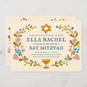 Bloemenkrans Bat Mitzvah Hand-getrokken Custom QRc Kaart (Voorkant / Achterkant)