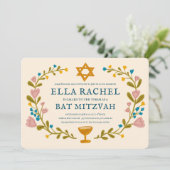Bloemenkrans Bat Mitzvah Hand-getrokken Custom QRc Kaart (Staand voorkant)