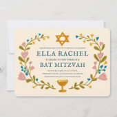 Bloemenkrans Bat Mitzvah Hand-getrokken Custom QRc Kaart (Voorkant)