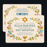 Bloemenkrans Bat Mitzvah Hand-getrokken Custom QRc Kaart<br><div class="desc">Perfecte kaart om een bar mitswa, bat mitswa of andere Joodse viering aan te kondigen! Met de hand gemaakte kunst voor jou! VOLLEDIG ! Klik hierboven op "Personaliseer" om de tekst te bewerken en uw links toe te voegen aan de QR-code op de achterkant. Klik op "Bewerken met ontwerpgereedschap" om...</div>