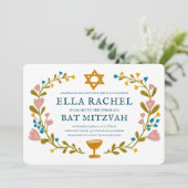 Bloemenkrans Bat Mitzvah Hand-getrokken Custom QRc Kaart (Staand voorkant)