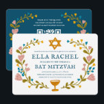 Bloemenkrans Bat Mitzvah Hand-getrokken Custom QRc Kaart<br><div class="desc">Perfecte kaart om een bar mitswa, bat mitswa of andere Joodse viering aan te kondigen! Met de hand gemaakte kunst voor jou! VOLLEDIG ! Klik hierboven op "Personaliseer" om de tekst te bewerken en uw links toe te voegen aan de QR-code op de achterkant. Klik op "Bewerken met ontwerpgereedschap" om...</div>