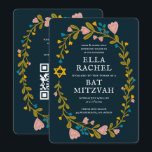 Bloemenkrans Bat Mitzvah Hand-getrokken Custom QRc Kaart<br><div class="desc">Perfecte kaart om een bar mitswa, bat mitswa of andere Joodse viering aan te kondigen! Met de hand gemaakte kunst voor jou! VOLLEDIG ! Klik hierboven op "Personaliseer" om de tekst te bewerken en uw link toe te voegen aan de QR-code op de achterkant. Klik op "Bewerken met ontwerpgereedschap" om...</div>