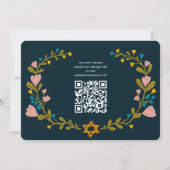 Bloemenkrans Bat Mitzvah Hand-getrokken Custom QRc Kaart (Achterkant)