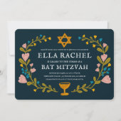 Bloemenkrans Bat Mitzvah Hand-getrokken Custom QRc Kaart (Voorkant)