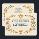 Bloemenkrans Bat Mitzvah Hand-getrokken Custom QRc Kaart<br><div class="desc">Perfecte kaart om een bar mitswa, bat mitswa of andere Joodse viering aan te kondigen! Met de hand gemaakte kunst voor jou! VOLLEDIG ! Klik hierboven op "Personaliseer" om de tekst te bewerken en uw eigen link toe te voegen aan de QR-code op de achterkant. Klik op "Bewerken met ontwerpgereedschap"...</div>