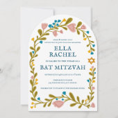 Bloemenkrans Bat Mitzvah Hand-getrokken Custom QRc Kaart (Voorkant)