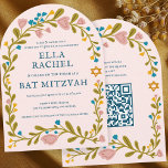 Bloemenkrans Bat Mitzvah Hand-getrokken Custom QRc Kaart<br><div class="desc">Perfecte kaart om een bar mitswa, bat mitswa of andere Joodse viering aan te kondigen! Met de hand gemaakte kunst voor jou! VOLLEDIG ! Klik op "Personaliseer" hierboven om de tekst te bewerken en uw link toe te voegen aan de QR-code op de achterkant (controleer mijn winkel voor alternatieve design...</div>
