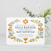 Bloemenkrans Bat Mitzvah Hand-getrokken Custom QRc Kaart (Staand voorkant)