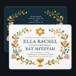 Bloemenkrans Bat Mitzvah Hand-getrokken Custom QRc Kaart<br><div class="desc">Perfecte kaart om een bar mitswa, bat mitswa of andere Joodse viering aan te kondigen! Met de hand gemaakte kunst voor jou! VOLLEDIG ! Klik hierboven op "Personaliseer" om de tekst te bewerken en uw eigen link toe te voegen aan de QR-code op de achterkant. Klik op "Bewerken met ontwerpgereedschap"...</div>