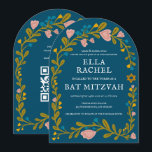 Bloemenkrans Bat Mitzvah Hand-getrokken Custom QRc Kaart<br><div class="desc">Perfecte kaart om een bar mitswa, bat mitswa of andere Joodse viering aan te kondigen! Met de hand gemaakte kunst voor jou! VOLLEDIG ! Klik op "Personaliseer" hierboven om de tekst te bewerken en uw link toe te voegen aan de QR-code op de achterkant (controleer mijn winkel voor alternatieve design...</div>