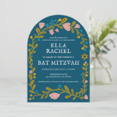 Bloemenkrans Bat Mitzvah Hand-getrokken Custom QRc Kaart (Staand voorkant)