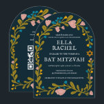 Bloemenkrans Bat Mitzvah Hand-getrokken Custom QRc Kaart<br><div class="desc">Perfecte kaart om een bar mitswa, bat mitswa of andere Joodse viering aan te kondigen! Met de hand gemaakte kunst voor jou! VOLLEDIG ! Klik op "Personaliseer" hierboven om de tekst te bewerken en uw link toe te voegen aan de QR-code op de achterkant (controleer mijn winkel voor alternatieve design...</div>