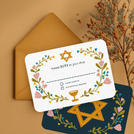 Bloemenkrans Bat Mitzvah Hand-getrokken Custom RSV Informatiekaartje