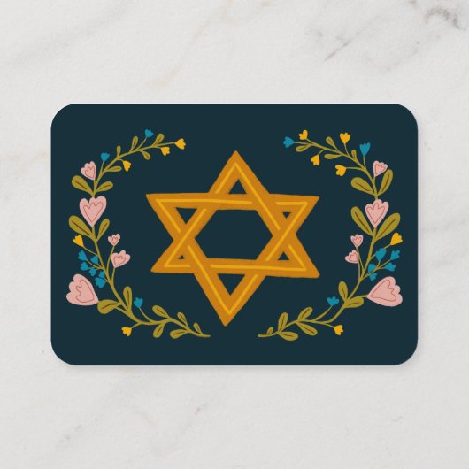 Bloemenkrans Bat Mitzvah Hand-getrokken Custom RSV Informatiekaartje (Achterkant)