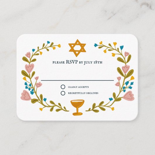Bloemenkrans Bat Mitzvah Hand-getrokken Custom RSV Informatiekaartje (Voorkant)