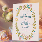 Bloemenkrans Bat Mitzvah Hand-getrokken Custom Wel Reclamebord Met Voetstuk