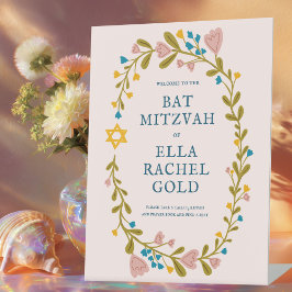Bloemenkrans Bat Mitzvah Hand-getrokken Custom Wel Reclamebord Met Voetstuk